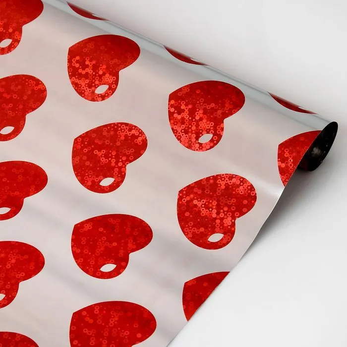 Пленка для Цветов и подарков, Сердца 7.5метров, Красные